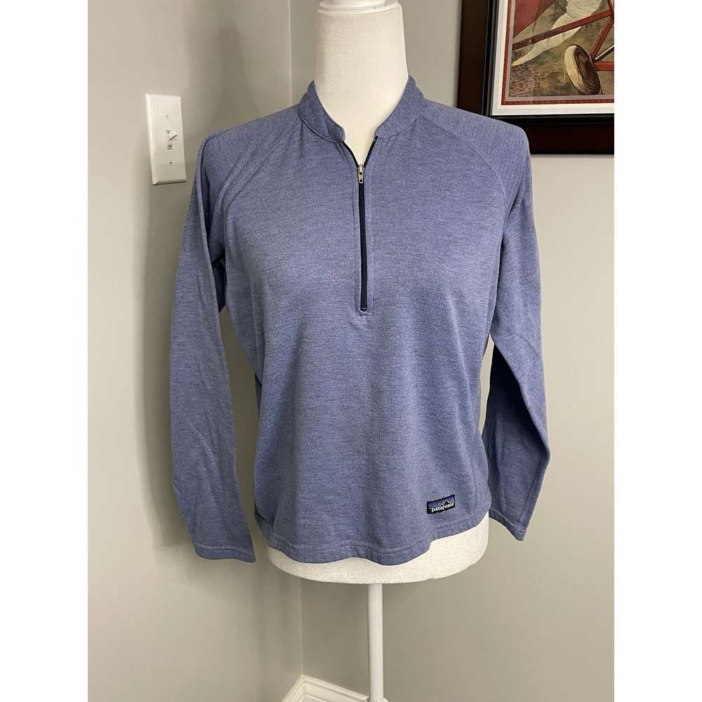 Patagonia Womens Blue Heathered Quarter Zip Pullover Long Sleeve Top Small